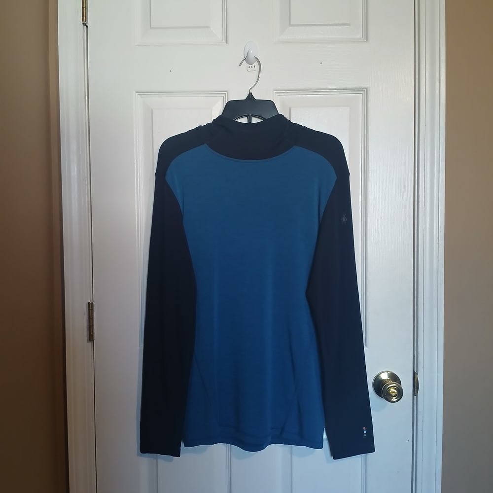 Smartwool Merino Wool Thermal Base Layer Pullover Hoodie Men Blue Size M